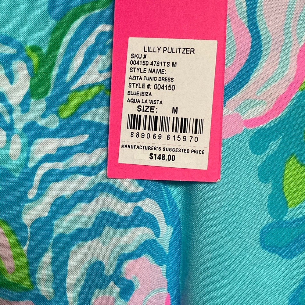 NWT!! Lilly Pulitzer Azita Tunic Dress in Blue Ibiza Aqua La Vista - Picture 3 of 4